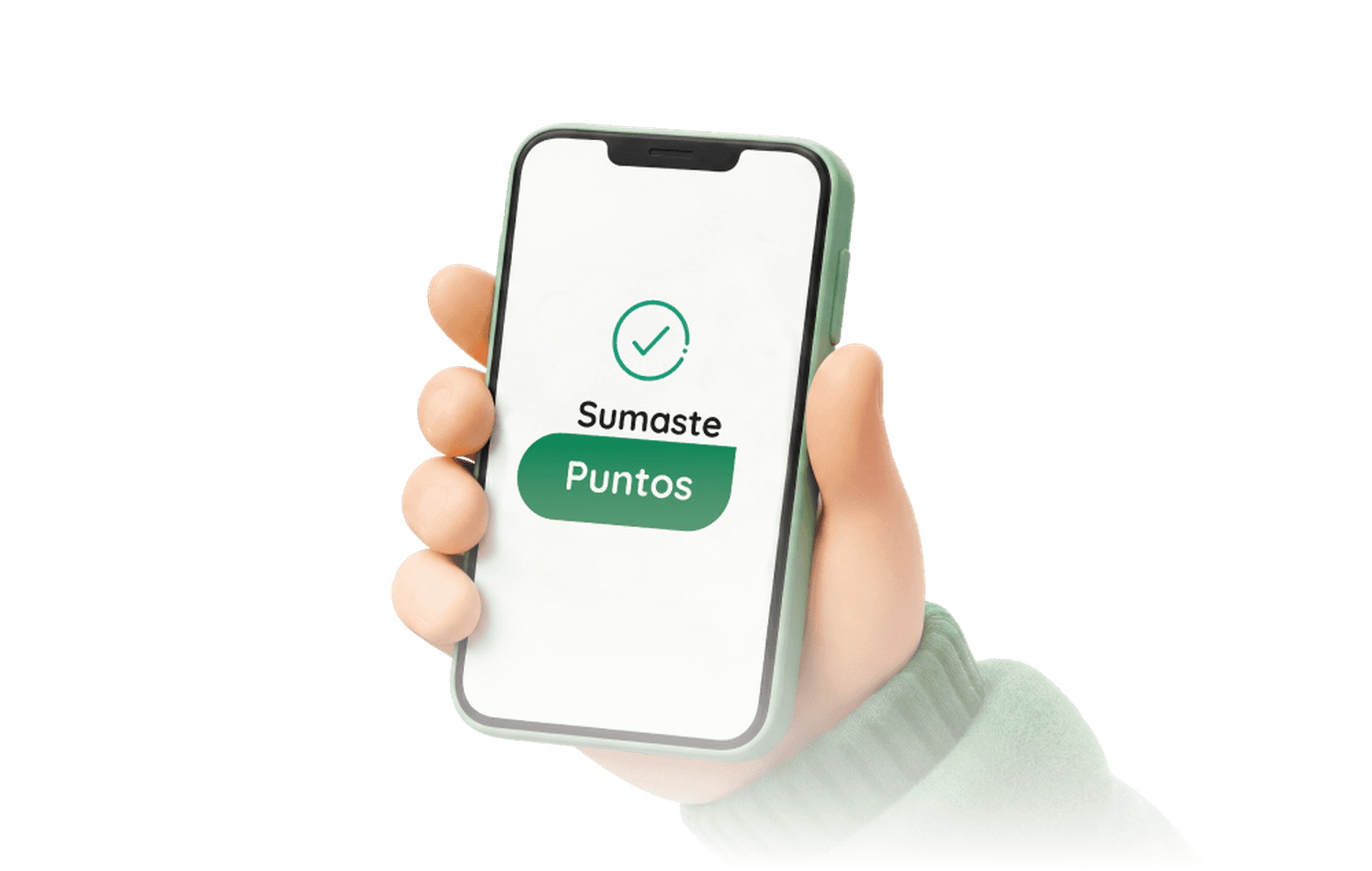 mano sosteniendo un celular mostrando pantallas para sumar puntos