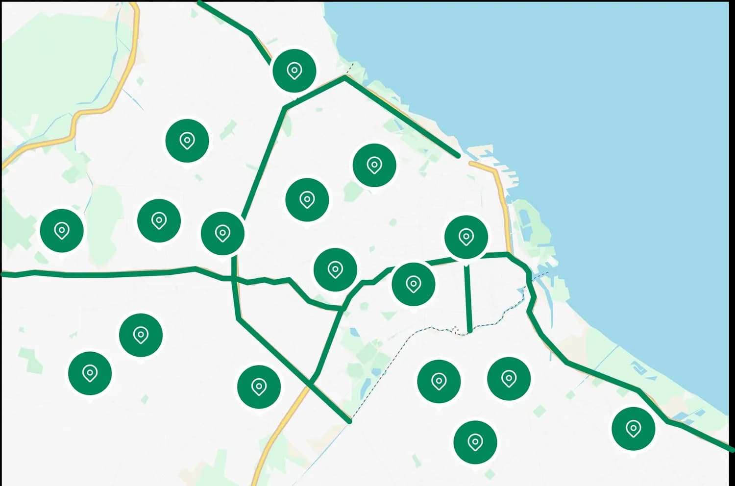 Referencia de mapa de autopistas incluídas y puntos de retiro